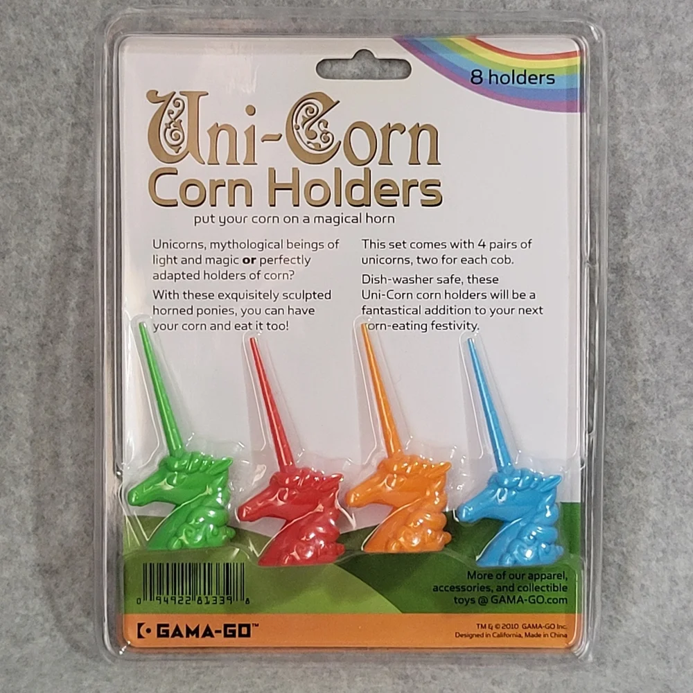Gama-Go Unicorn Corn Holders Skewers Handles 8-Piece Set Cookout Barbecue NEW